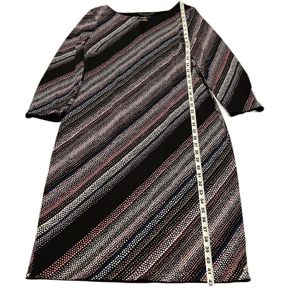 WHBM Womens Midi Shift Dress Sz XL Long Sleeve Stretch Boat Neck Black Striped - Picture 7 of 11